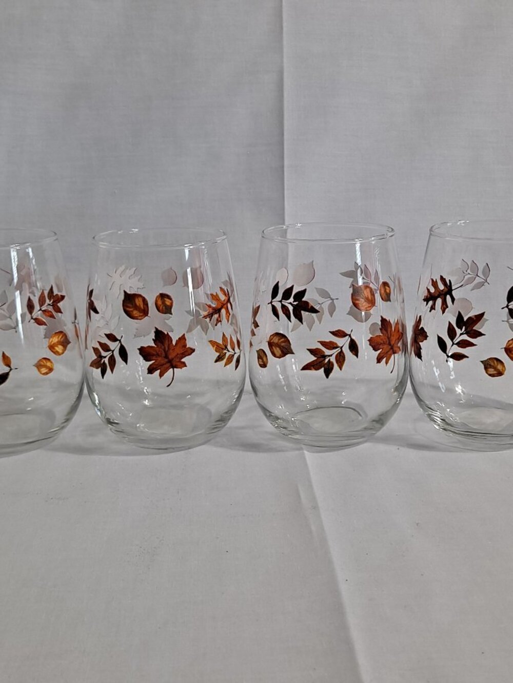 Lot 4 Royal Norfolk FALLING LEAVES Stemless Wine GLASSES 17 Oz Fall Leaf Autumn